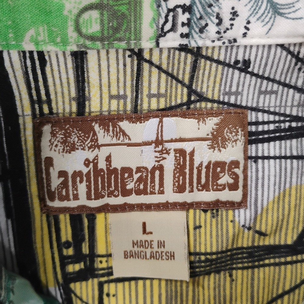 Caribbean Blues Mens‎ Large Hawaiian Vacation Button Up Shirt Short Sleeve - Picture 7 of 9